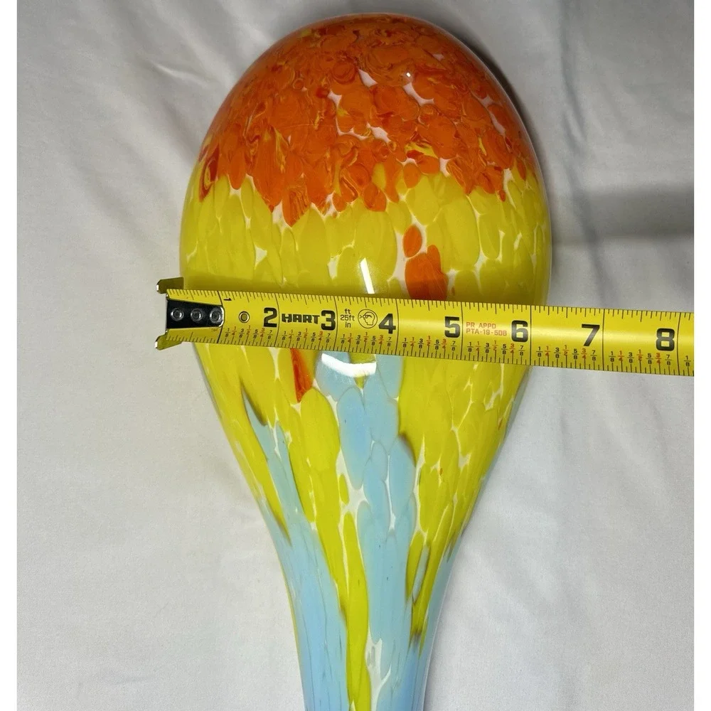 MCM Large Vintage Italian Art Glass Vase blue Yellow Orange Fire & Water flame‎